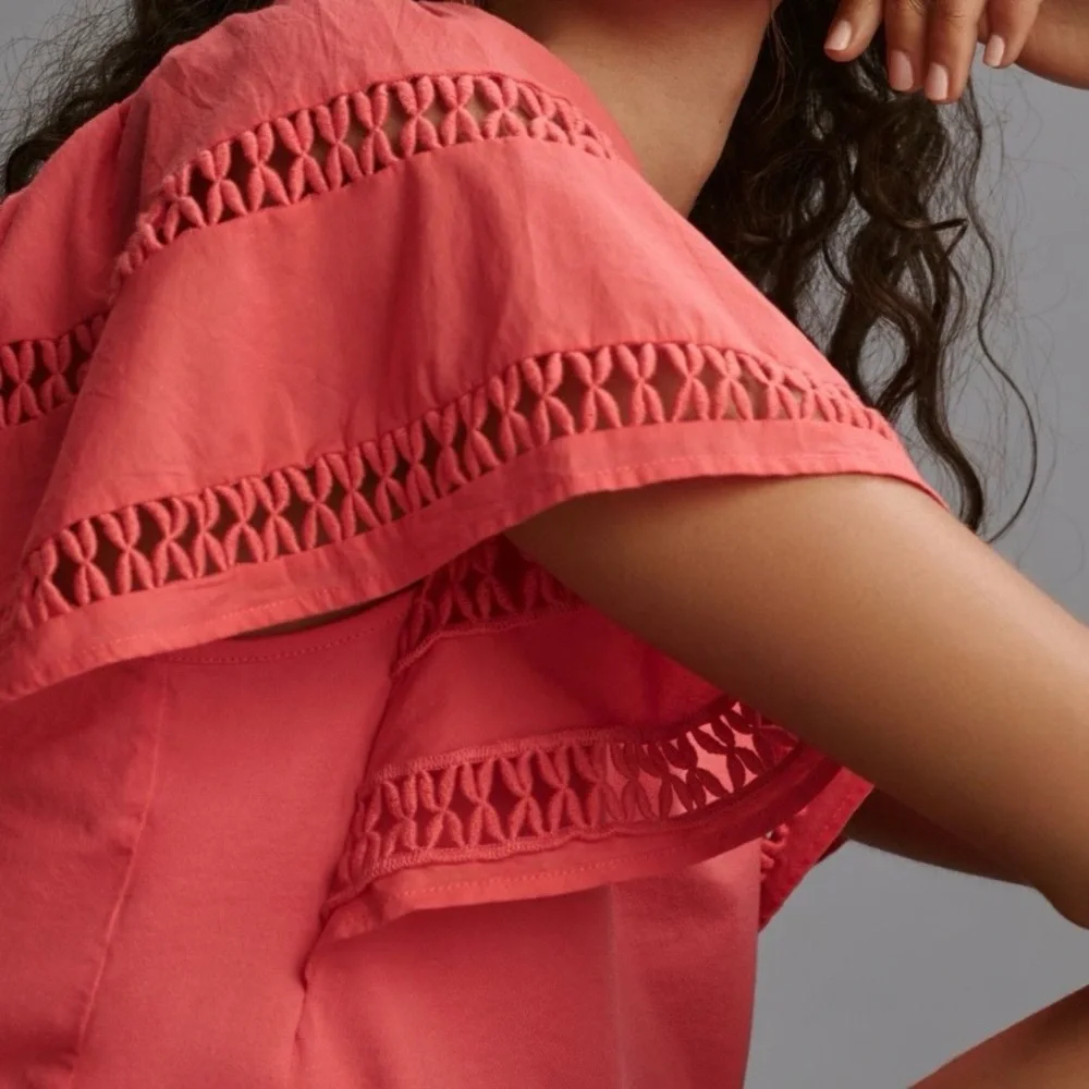 Flutter-Sleeve Cutwork Top - Picture 1 of 4